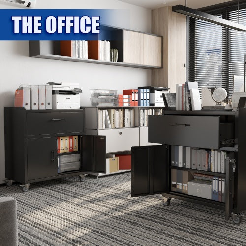 2 Door X 1 Drawer Tool Cabinets For Garage, Lockable Garage Storage Cabinet, Locking Metal Storage Cabinet With Wheels, Rolling Tool Chest, Assembly Required H35.4  W30.3xD18