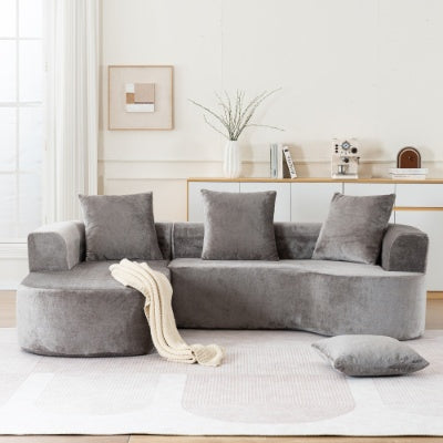 Modular Sectional Sofa With L-Shape Chaise,Cloud Sectional Modern Sleeper Couch With Deep Seat,Sponge Compression Sofas No Assembly Required Grey-Corduroy Fabric