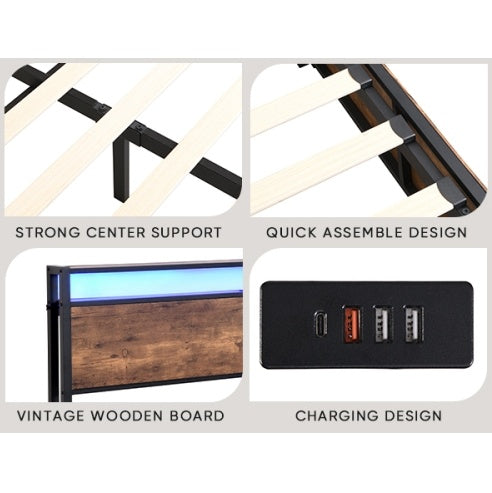 Wooden Platform Bed Frame With Lifting And Charging Station