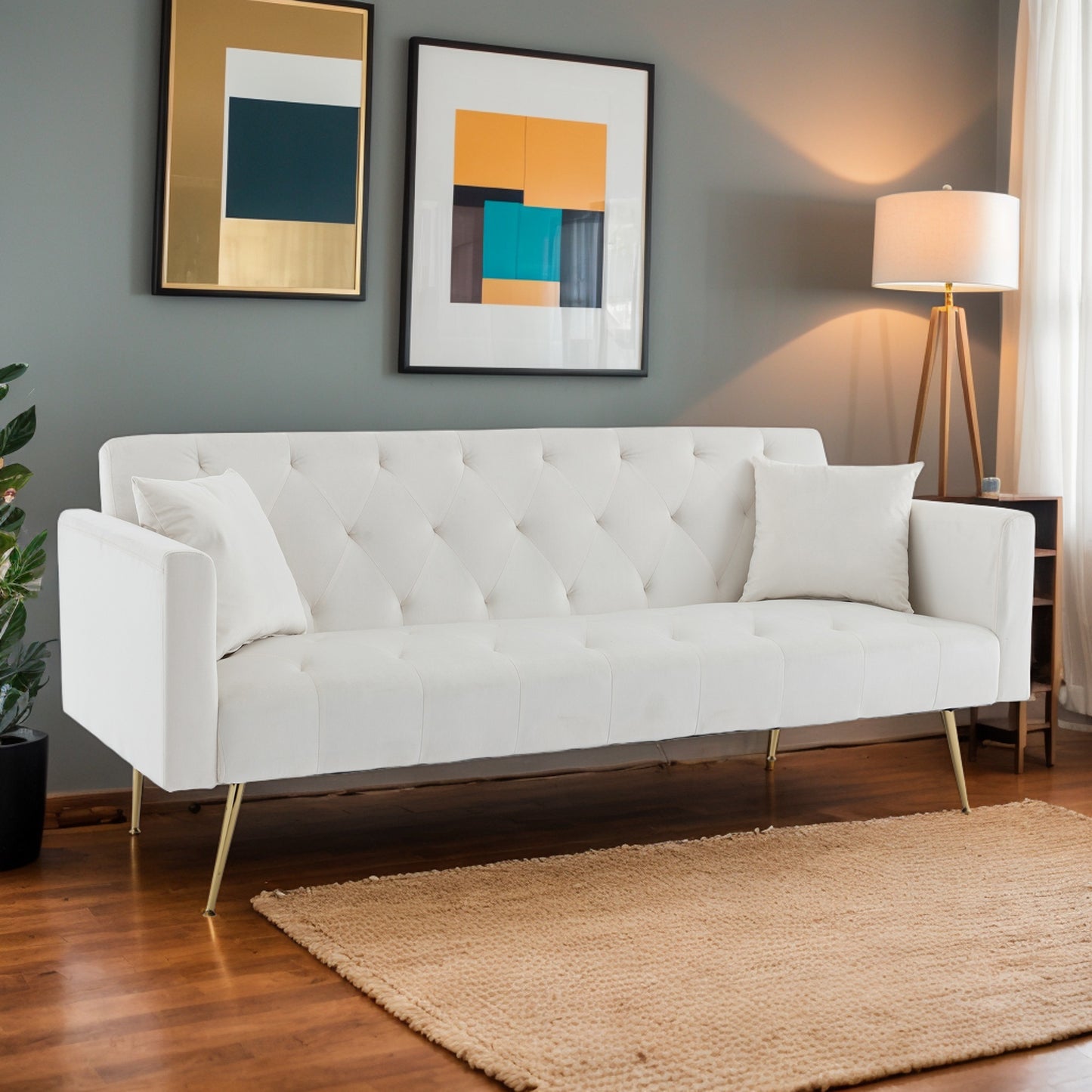 Modern Velvet Sofa Bed Folding Futon For Lving Room
