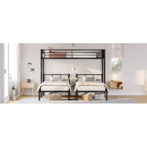Twin Over Twin & Twin Bunk Beds For 3, Twin XL Over Twin & Twin Bunk Bed Metal Triple Bunk Bed, Black