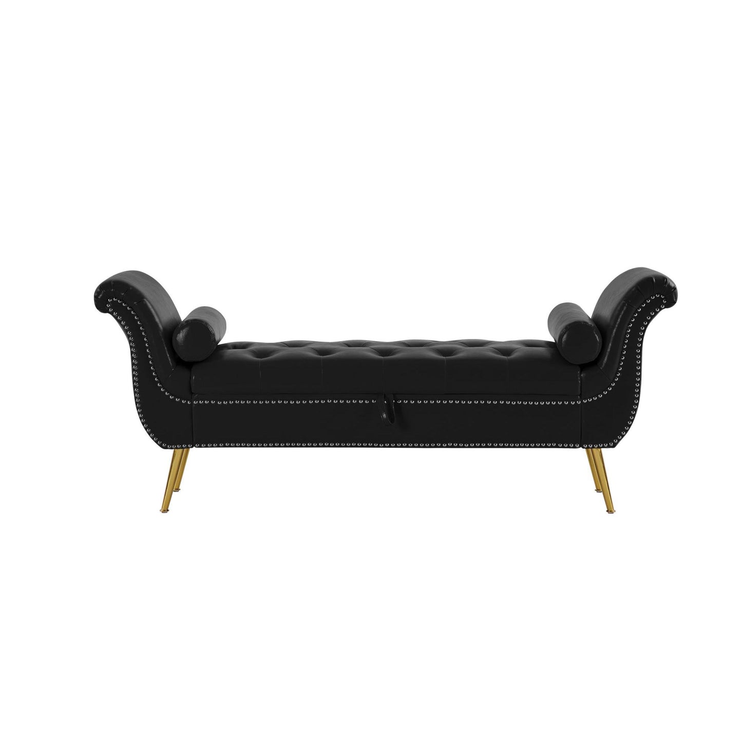 Sitting Bench PU Leather with Storage Space and 2 Pillows Hardware Feet