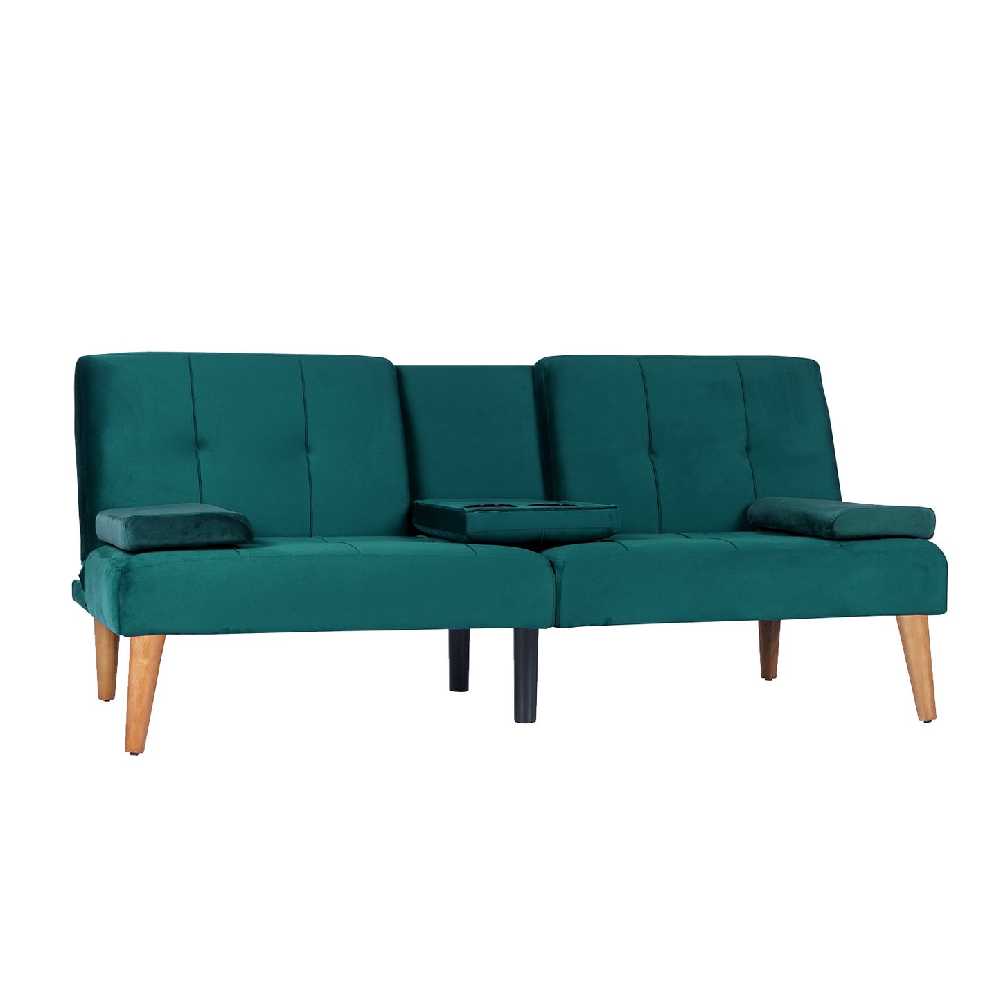 Modern Velvet Upholstered Futon Sofa Bed With 2 Cup Holders For Living Room