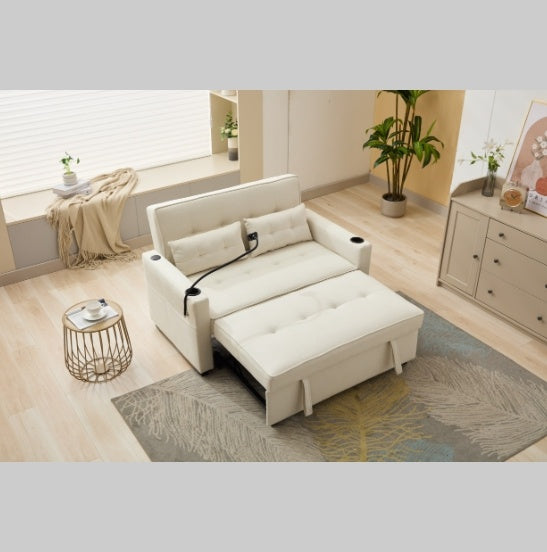 Futon Chair Bed Convertible Chair 3 In 1 Pull Out Sleeper Chair Beds With USB Ports,Wear Resistant And Anti Scratch, Armchair Bed Sleeper For Living Room White