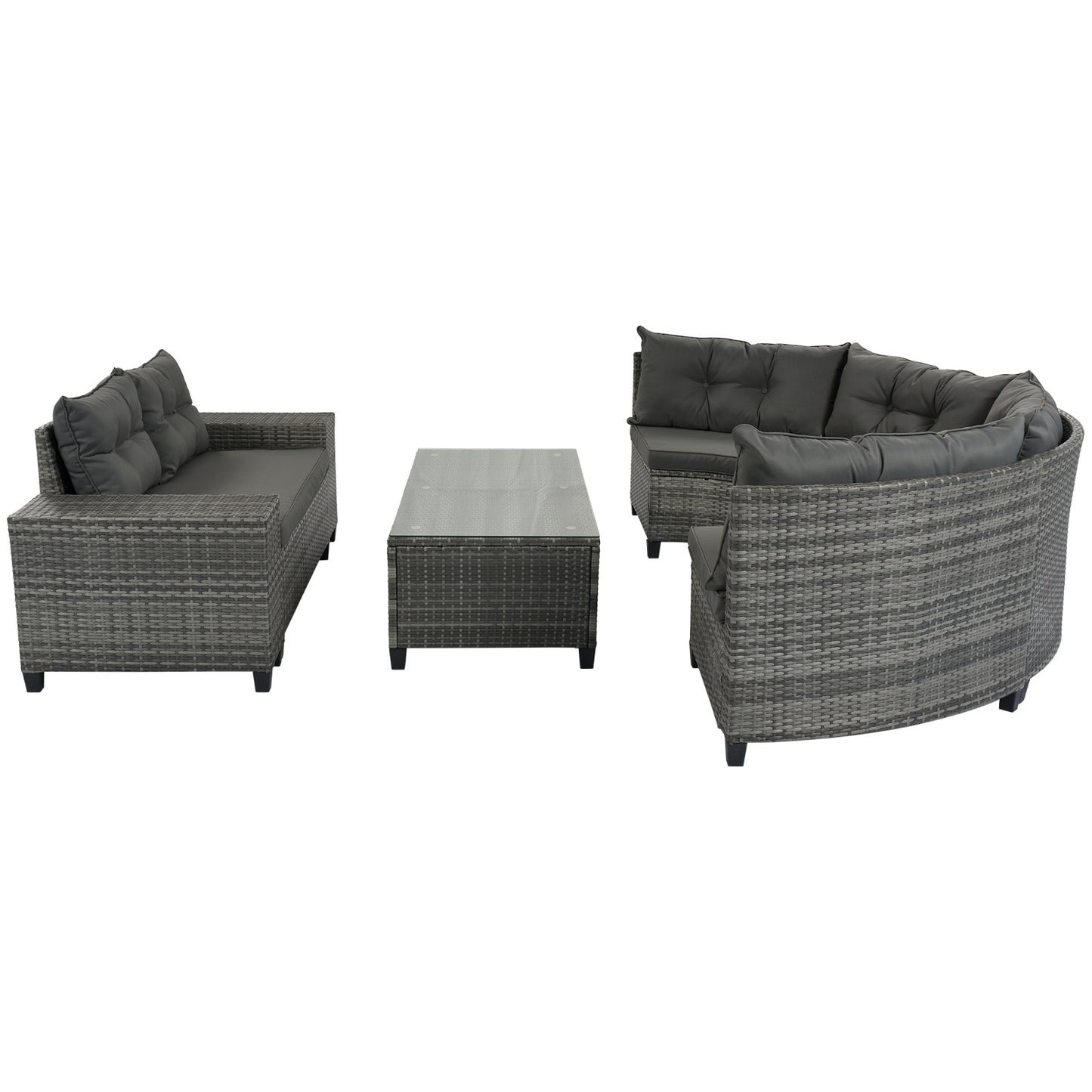8-Pc Outdoor Wicker Round Sofa Set, Half-Moon All-Weather Curved Sectional
