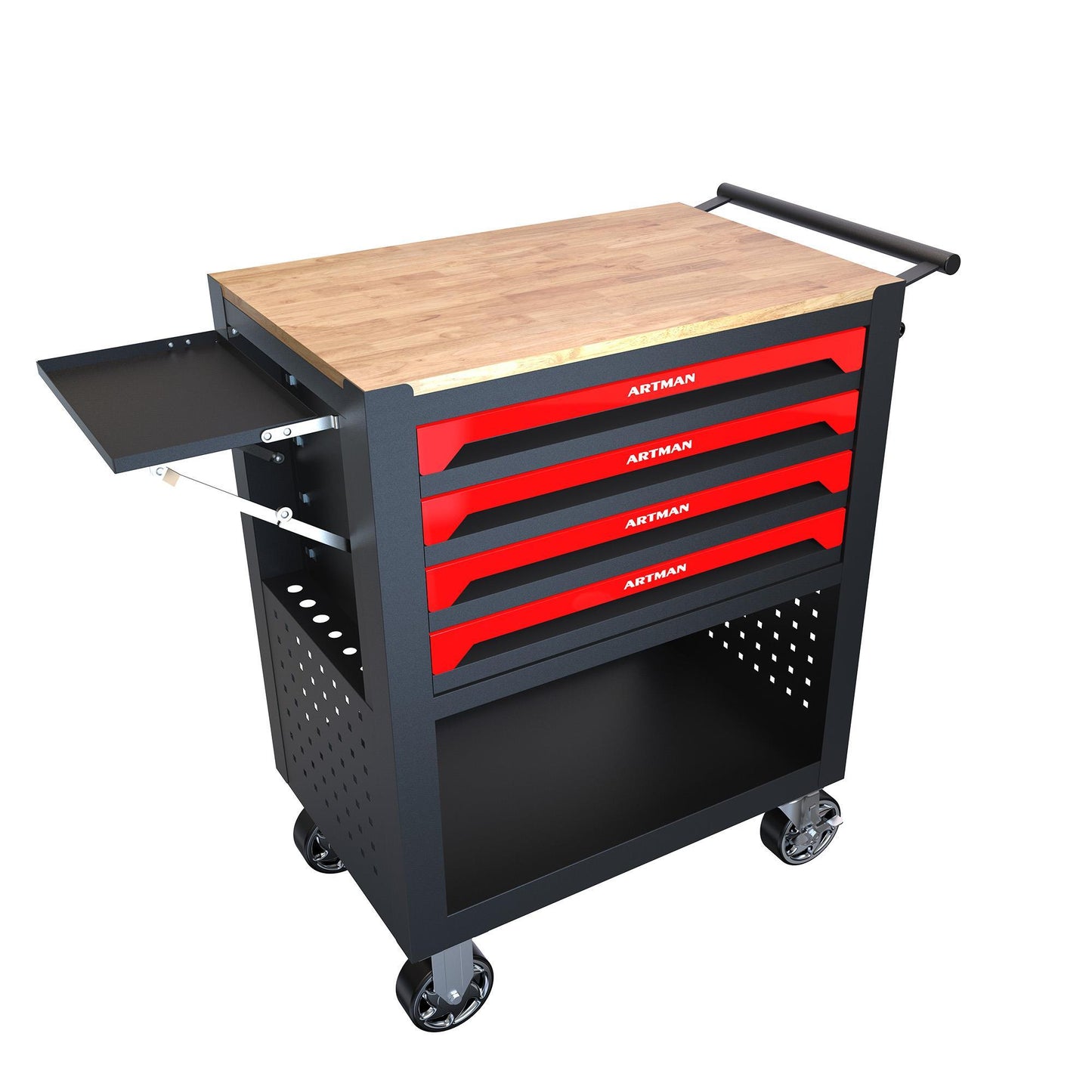 4 Drawer Multi-Purpose Utility Cart With Wheels And Wooden Top