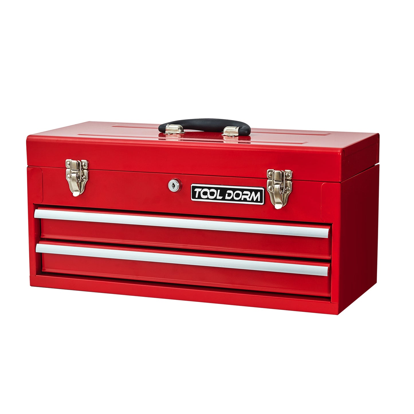 20.3inch Metal Tool Box With 2-4 Drawers Portable Steel Tool Chest With Metal Cylinder Lock And Latch Closure, Black And Red Two Color Powder Coating, Suitable For Garage, Warehouse