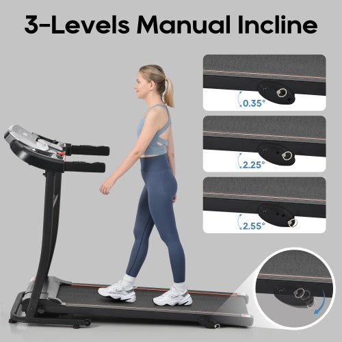 Folding Treadmill Electric Running Machine 2.5HP Motor 300LBS Weight Capacity Walking Jogging Machine With 3 Level Incline 12 Preset Programs For Home Gym