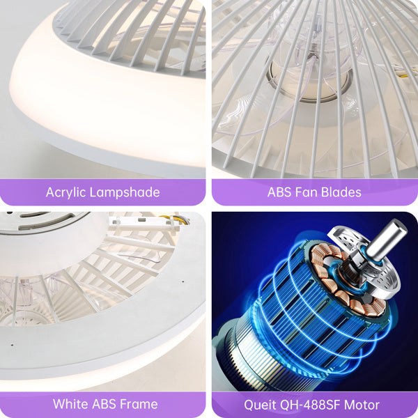 15 Inch RGB Dimmable LED Enclosed Ceiling Fan With Light, Modern Bladeless 6-speed Remote Control Suitable For Bedrooms, Children's Rooms, Parties