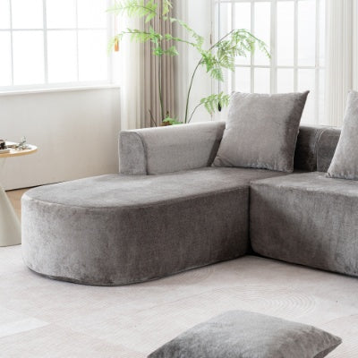 Modular Sectional Sofa With L-Shape Chaise,Cloud Sectional Modern Sleeper Couch With Deep Seat,Sponge Compression Sofas No Assembly Required Grey-Corduroy Fabric