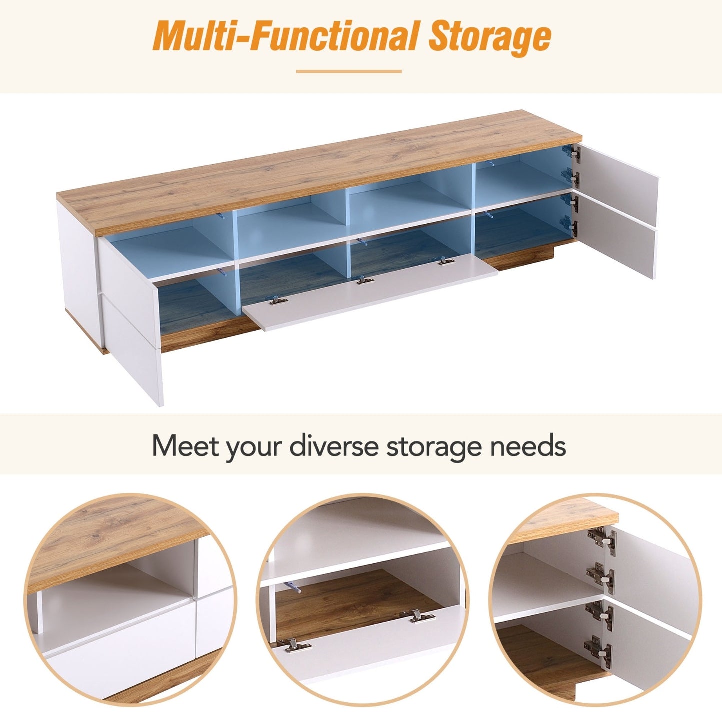 Modern TV Stand For Up To 80'' TVs, Media Console With Multi-Functional Storage