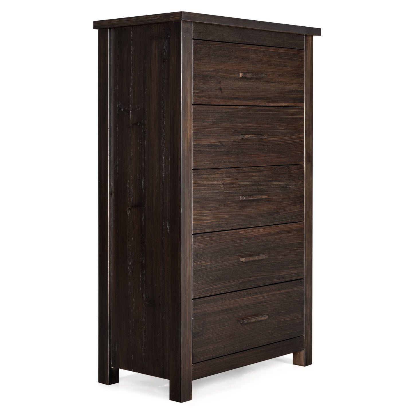Brown Density Board With Solid Wood Veneer, Five Drawers In Vertical Arrangement, Drawer Cabinet