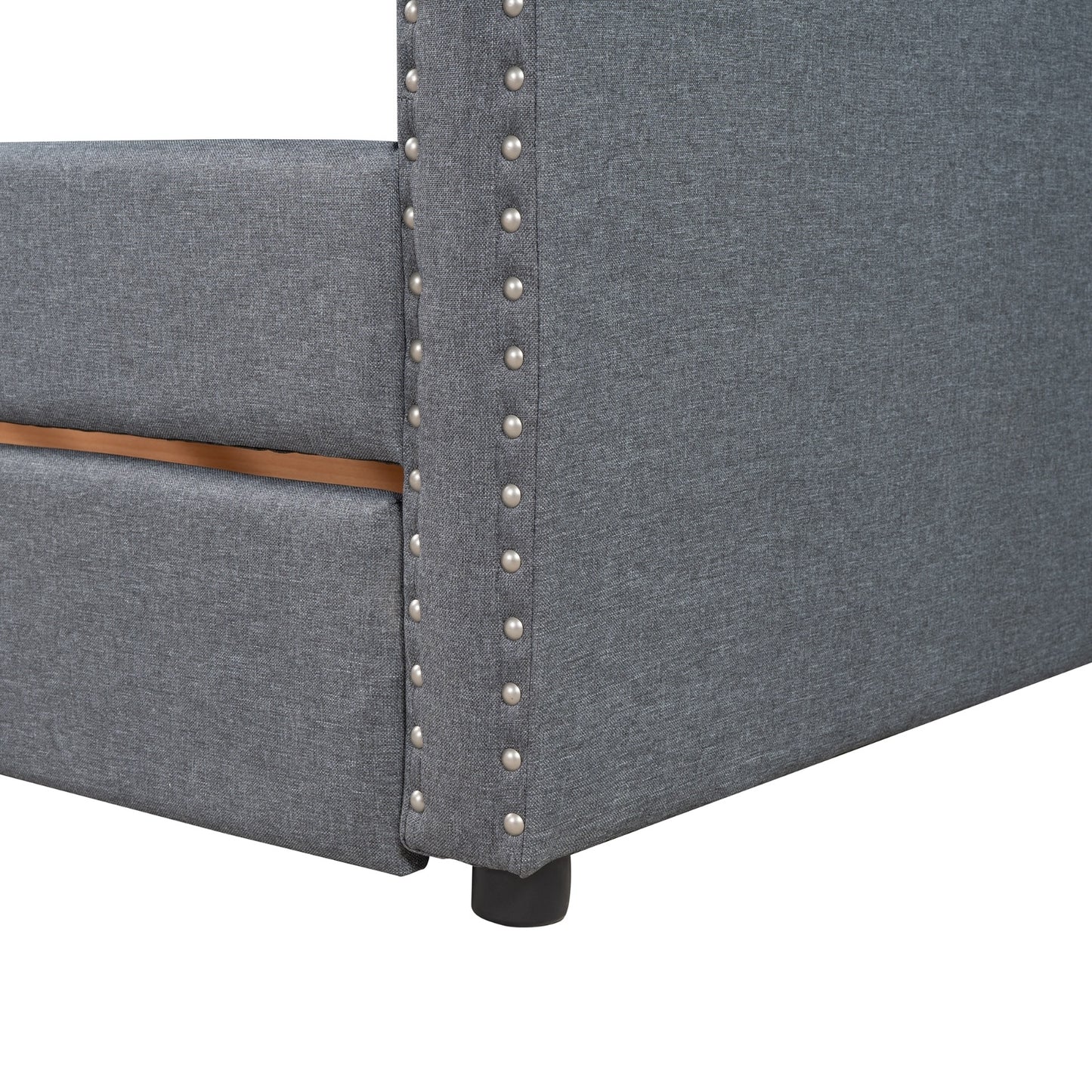 Twin Size Upholstered Daybed With 2 Drawers, Wood Slat Support, Gray
