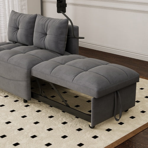 1 Versatile Foldable Sofa Bed In 3 Lengths, Modern Sofa Sofa Sofa Velvet Pull-out Bed, Loveseat Sofa Adjustable Back And With USB Port And Swivel Phone Stand