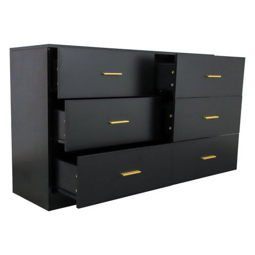 Engineering Wood Black 6 Drawer Bedroom Vanity