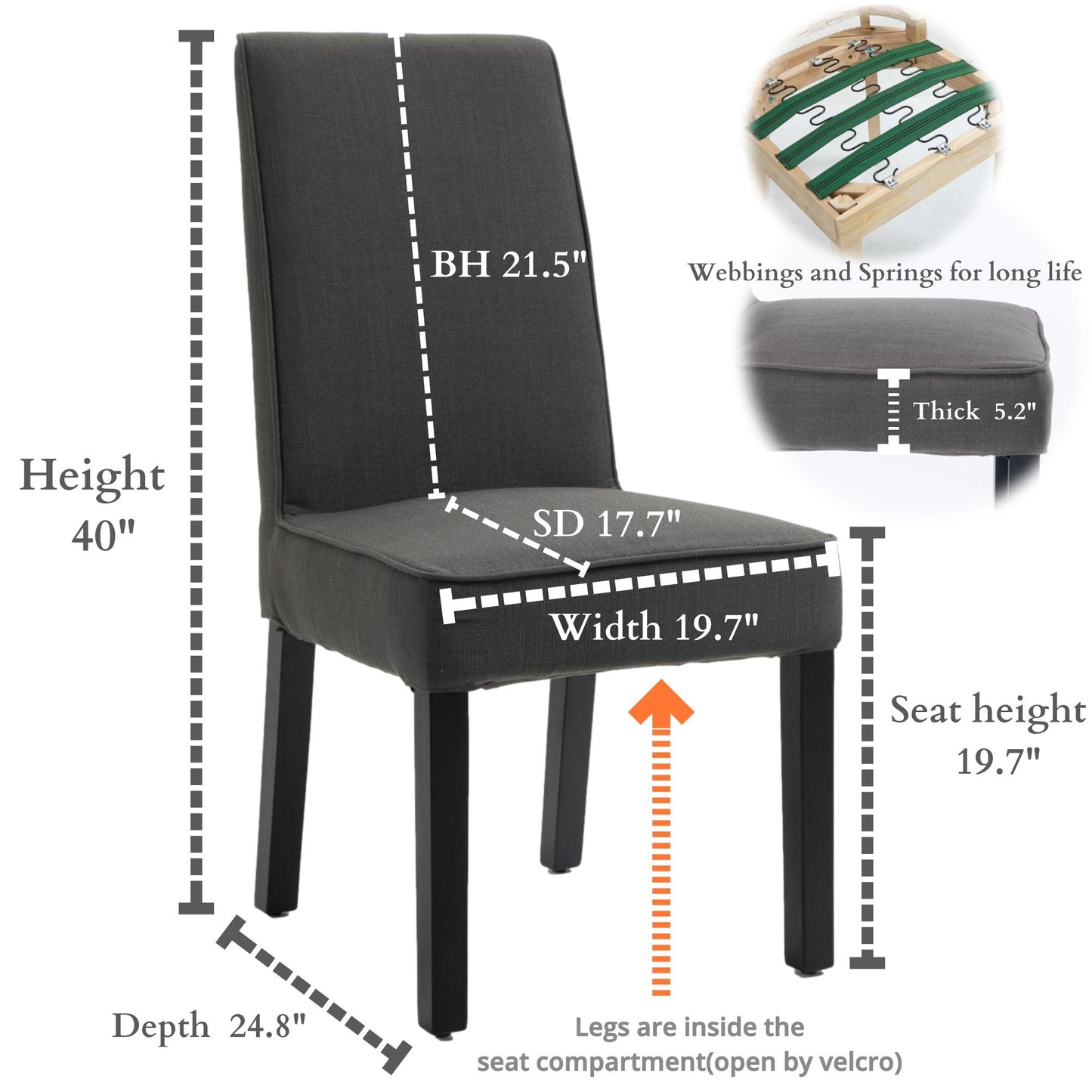 Removable Washable Cover, Foam Padded Upholstery, Solid Wood Legs Parsons Chair,Set of 2