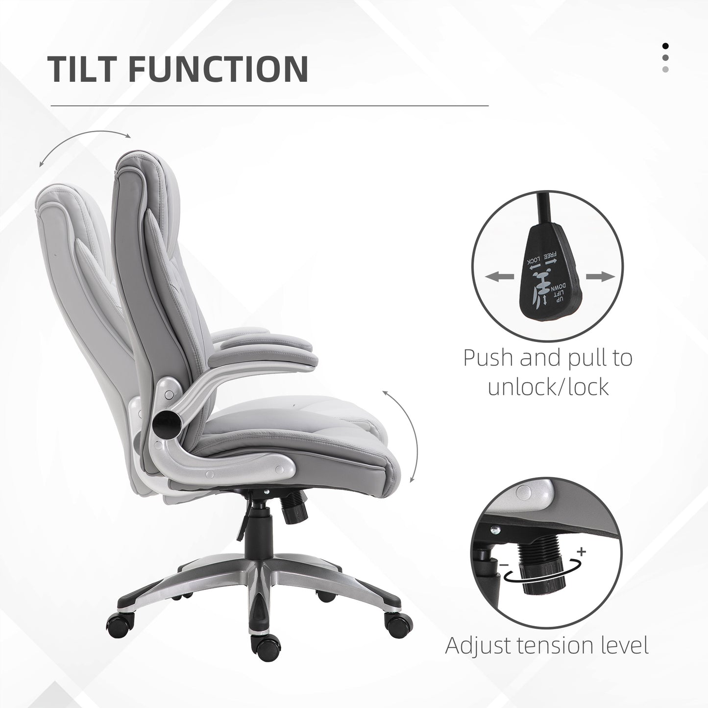 Vinsetto High Back Faux Leather Home Office Chair Rocker With Adjustable Armrest For Home Office, Gray