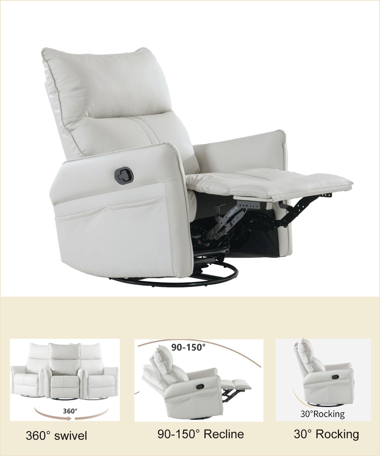 360 Swivel Rocking Recliner Chair, Nursery Glider, Modern Small Rocker