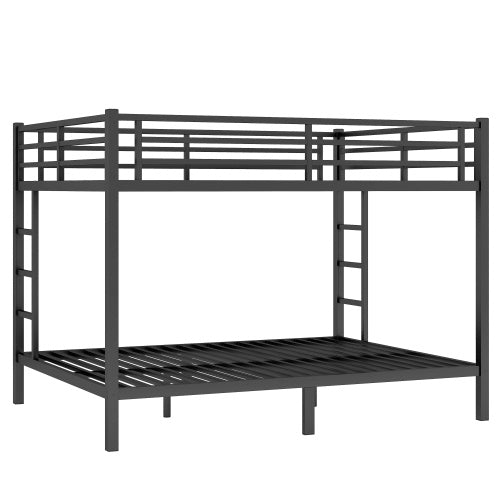 Metal Queen Over Queen Bunk Bed For Teens And Adults,Space Saving Noise Reduced No Box Spring Needed, Black