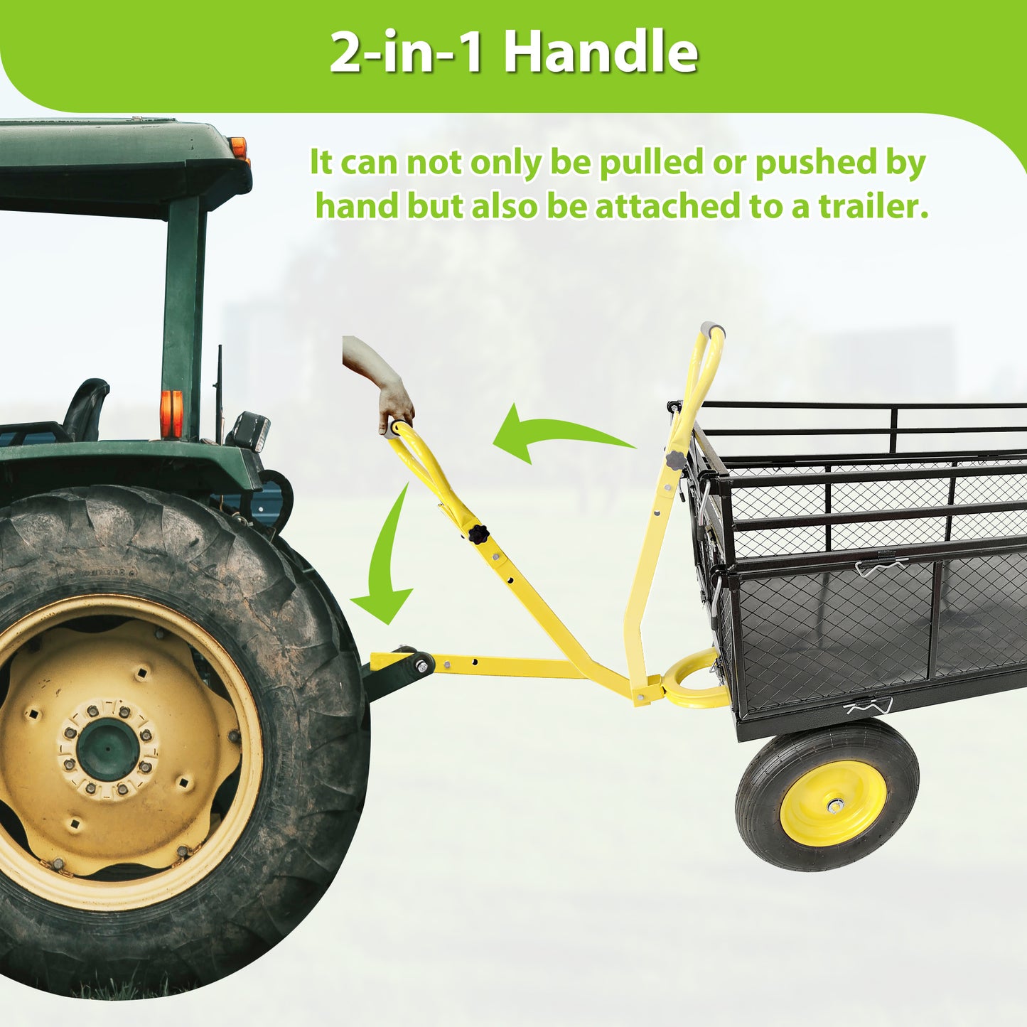 Steel Garden Cart, Heavy Duty 1400 Lbs Capacity, With Removable Mesh Sides To Convert Into Flatbed, Utility Metal Wagon With 2-in-1 Handle And 16 In Tires, Perfect For Garden, Farm, Yard