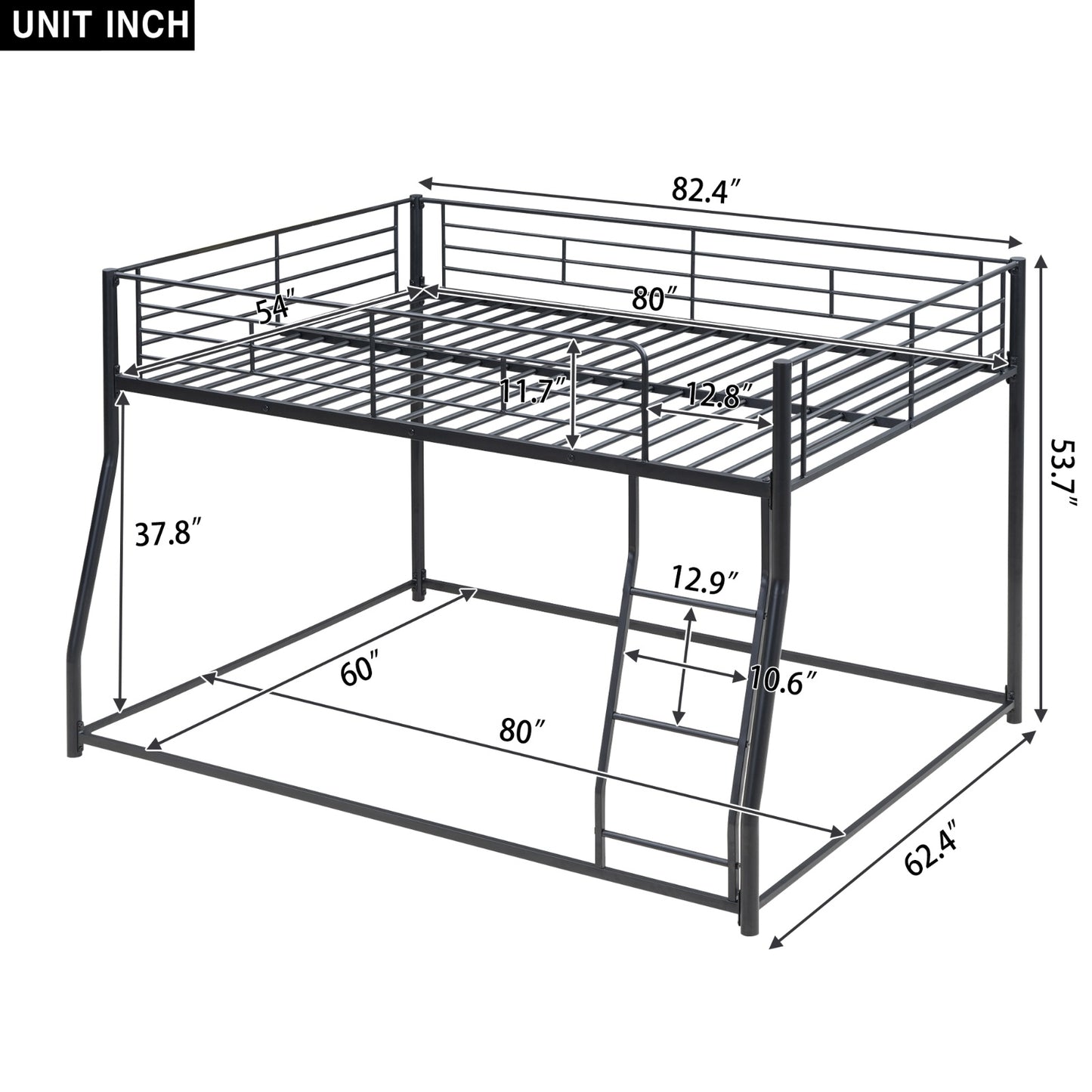 Metal Floor Bunk Bed, Full XL Over Queen, Black