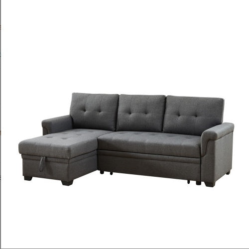 Dark Gray Linen Reversible Sleeper Sectional Sofa With Storage Chaise