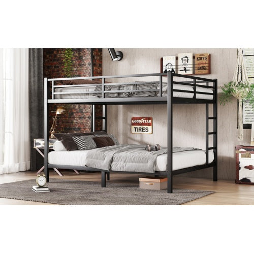 Metal Queen Over Queen Bunk Bed For Teens And Adults,Space Saving Noise Reduced No Box Spring Needed, Black