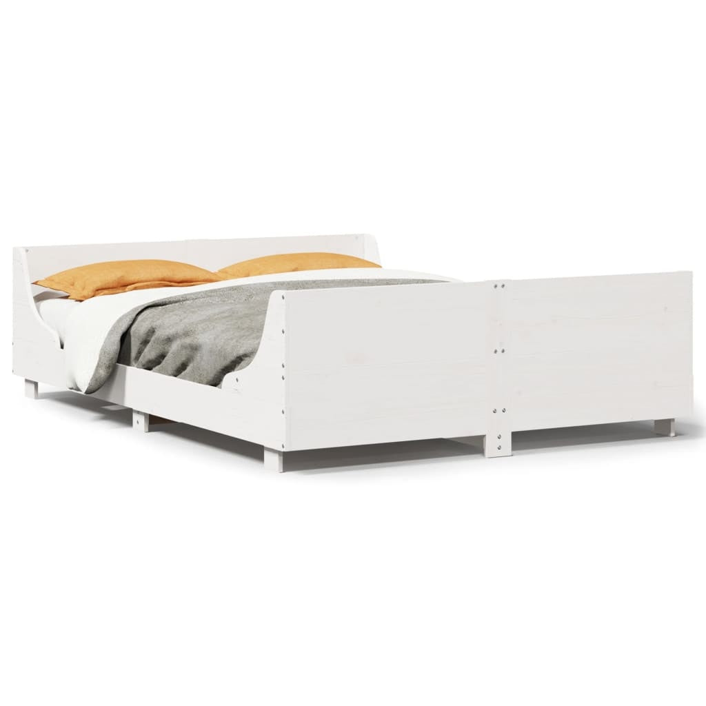 vidaXL Cadru de pat fără saltea, alb, 135x190 cm, lemn masiv de pin