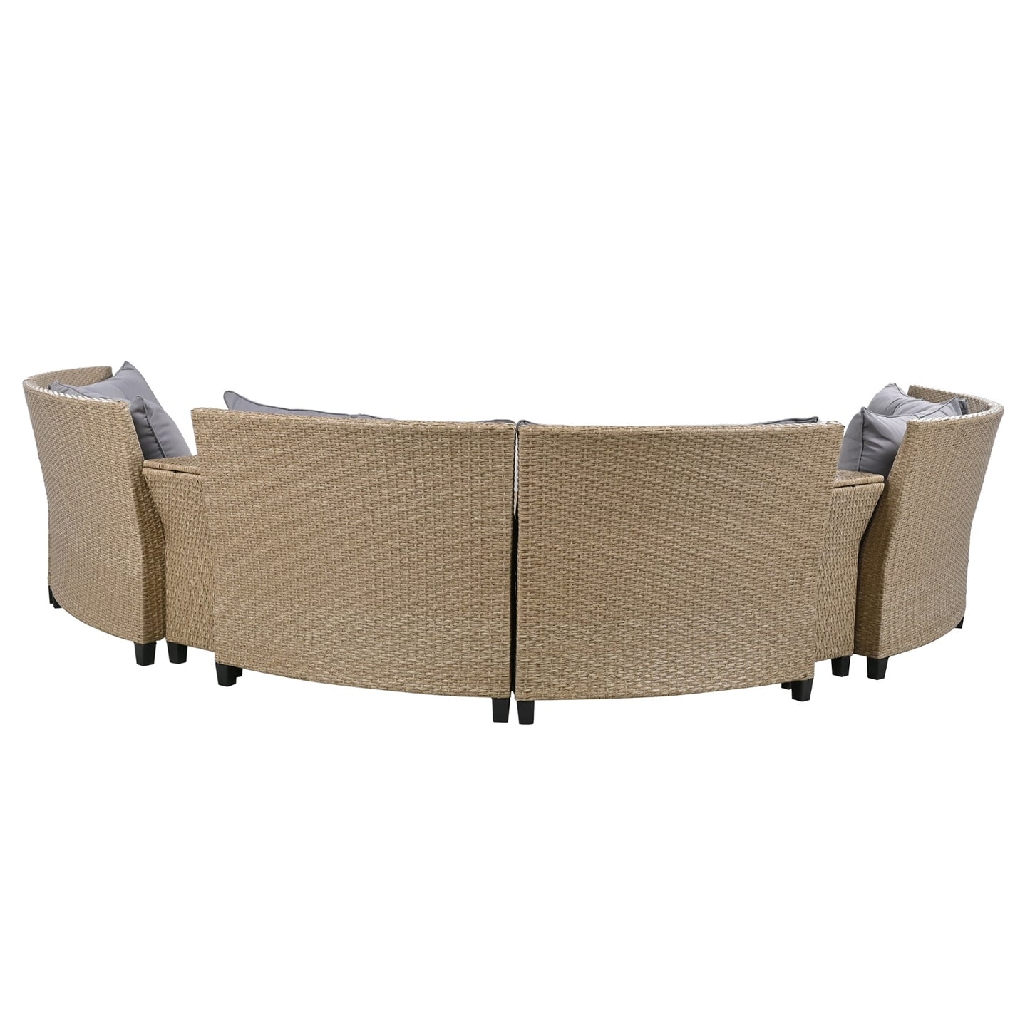 U Style 6-Person Fan-Shaped Rattan Set With Cushions Table