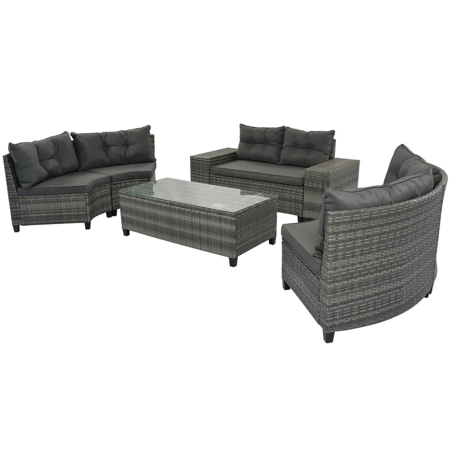 8-Pc Outdoor Wicker Round Sofa Set, Half-Moon All-Weather Curved Sectional