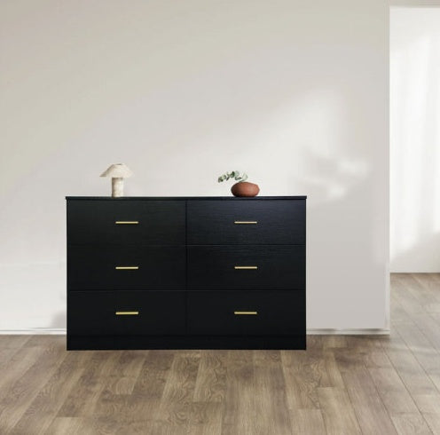 Engineering Wood Black 6 Drawer Bedroom Vanity