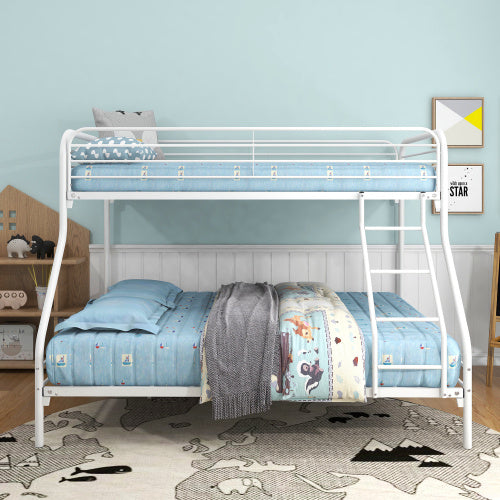Twin-Over-Full Metal Bunk Bed, Heavy Duty Bunk Bed,Easy Assembly With Enhanced Upper-Level Guardrail, White