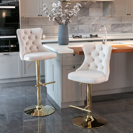 A&A Furniture,Golden Swivel Velvet Barstools Adjusatble Seat Height From 25-33 Inch