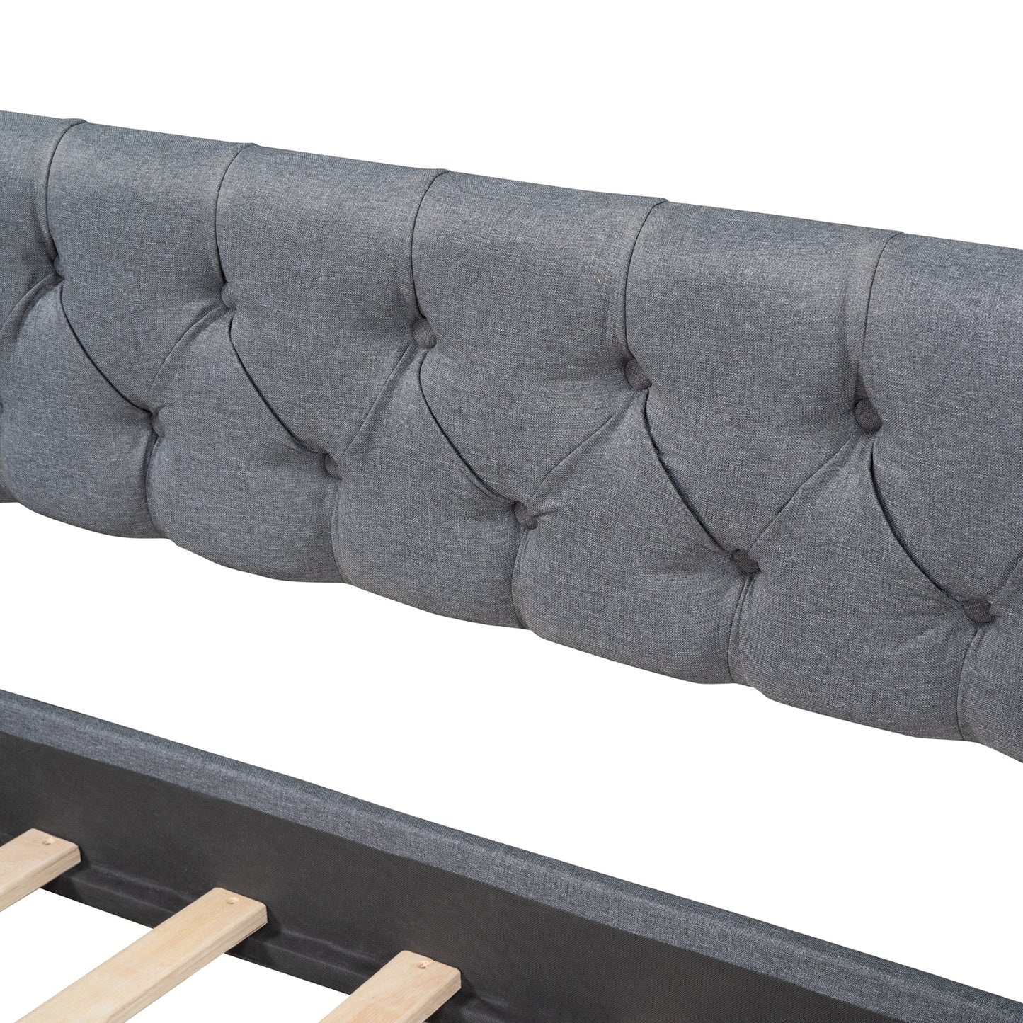 Twin Size Upholstered Daybed With 2 Drawers, Wood Slat Support, Gray