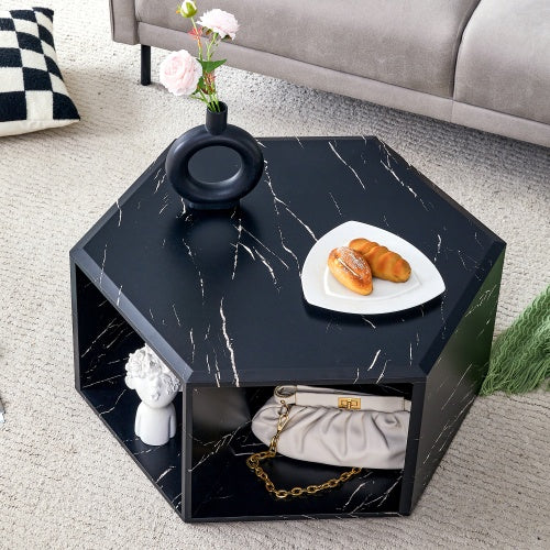 Hexagonal MDF Coffee Table, Characteristic Pattern Stickers, Multi-hole Design To Give More Storage Space, Simple And Convenient Design Makes It Suitable For All Kinds Of Style Scenes