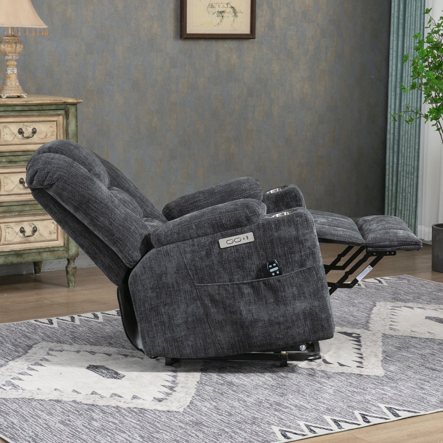 EMON'S Power Lift Massage & Heat Recliner For Elderly, Wide Overstuffed Chair