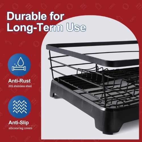Stainless Steel Rust-Proof Dish Drying Rack With Tray - Space-Saving, Anti-Slip,  Removable Utensil Holders For Kitchen Countertop  Cabinet
