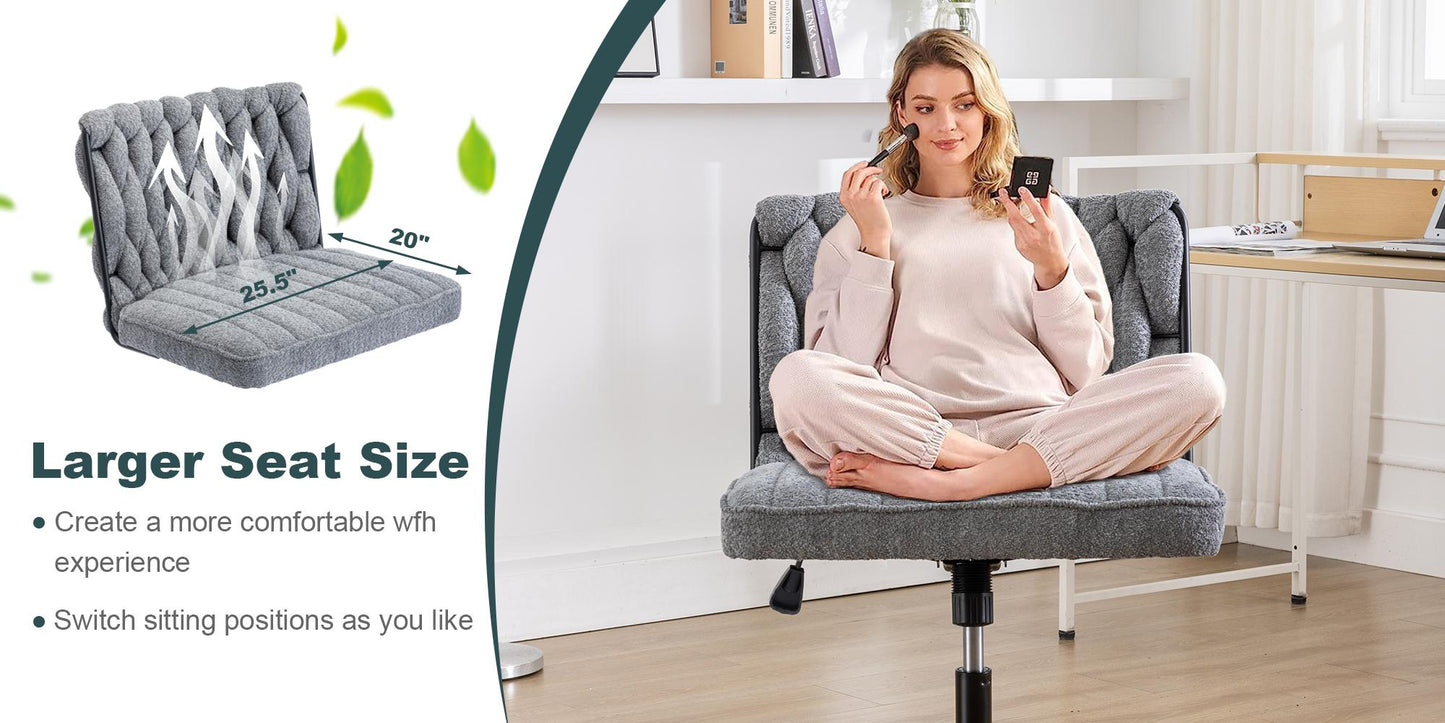 Armless Office Chair no Wheels, Ergonomic Wide Seat Swivel Desk Chair, Height Adjustable Cross Legged Comfortable Computer Chair for Living Room, Van
