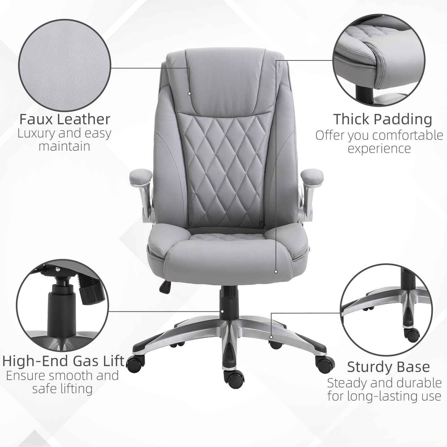 Vinsetto High Back Faux Leather Home Office Chair Rocker With Adjustable Armrest For Home Office, Gray