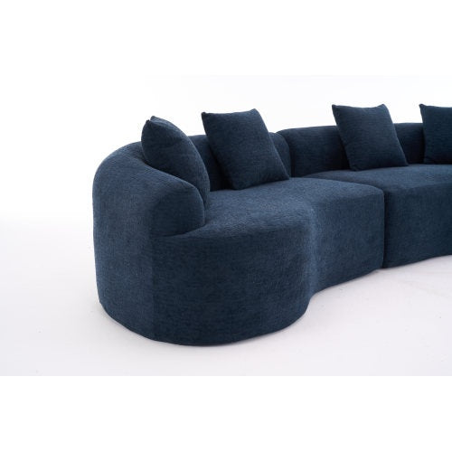 LY-025 COMPRESSION SOFA4 Seater Blue Sofa With Wood Grain Chenille Fabric, 30D ,60 Hardness Full Sponge,4 Pillows For Living Room, Home Furniture Sleeper Sectional Sofa For Apartment
