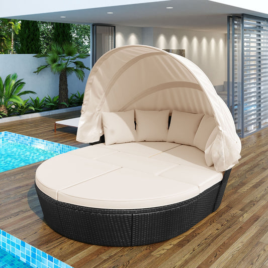 Circular Outdoor With Retractable Canopy Willow Bath Bed