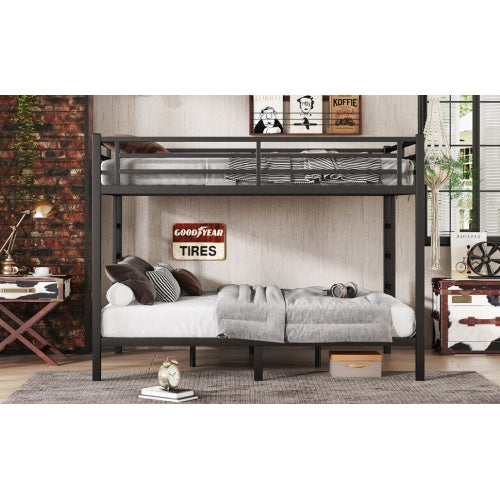 Metal Queen Over Queen Bunk Bed For Teens And Adults,Space Saving Noise Reduced No Box Spring Needed, Black