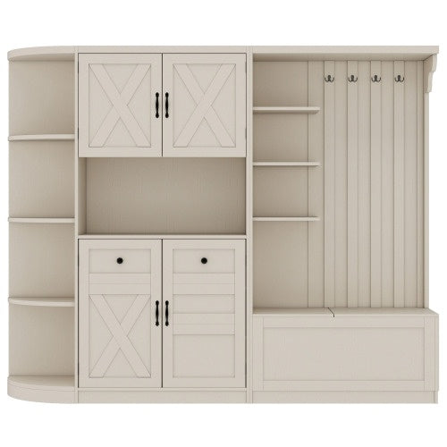 Multifunctional Left-right Combination Hall Cabinet Can Be Used Separately With Storage And 4 Hooks, Storage Cabinet Hall Tree 2 In 1 For Living Room, Kitchen And Hallway,antique Beige