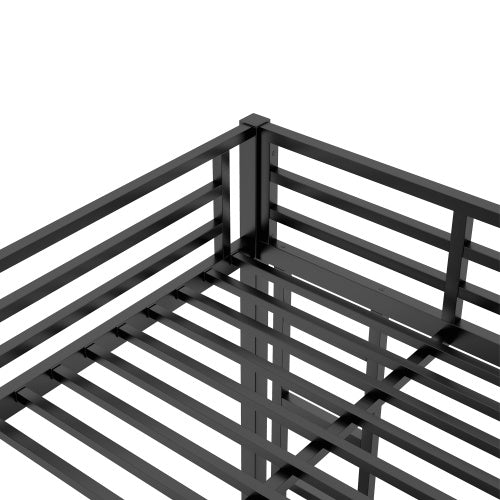 Metal Full XL Over Queen Bunk Bed For Teens And Adults, Noise Reduced No Box Spring Needed, Black