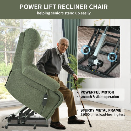 Oversized Power Lift Recliner Chair For Elderly, Electric Fabric Recliner Chair For Seniors, Home Theater Seating,Reclining Sofa Chair With Remote Control,Side Pocket ,Spacious SeatDark Green