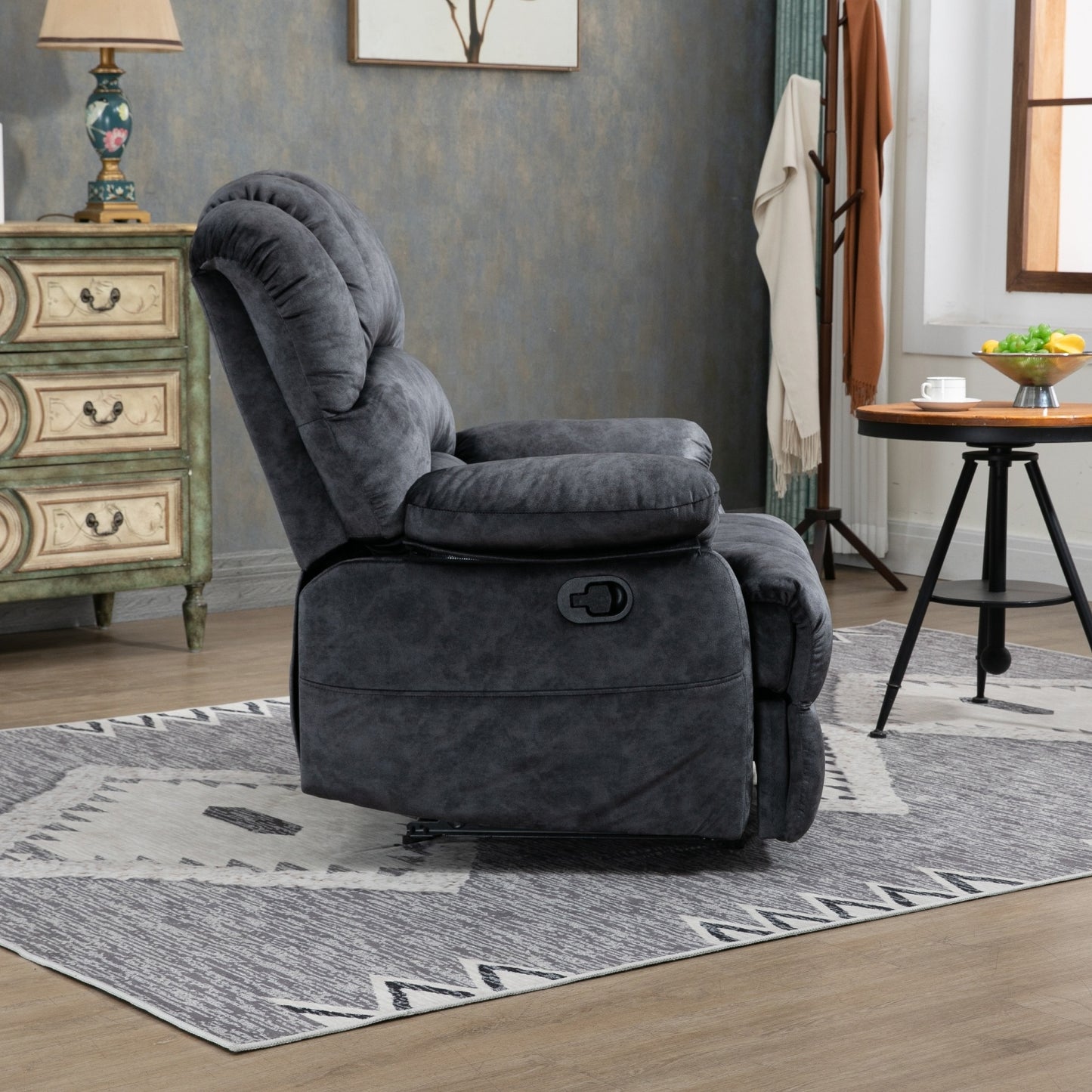 Large Manual Recliner Chair In Fabric For Living Room, Gray