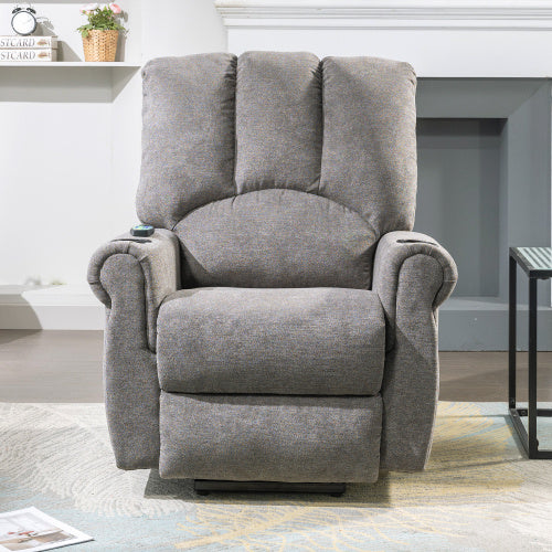 Electric Lift Grey Senior Chair - Single Motor, Heated Massage, Stand Assist, Storage Pockets, Cup Holders