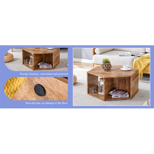 Hexagonal MDF Coffee Table, Characteristic Pattern Stickers, Multi-hole Design To Give More Storage Space, Simple And Convenient Design Makes It Suitable For All Kinds Of Style Scenes