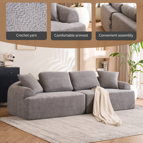 LY-024GY COMPRESSION SOFA 4-seater Combined Sofa, Crochet Yarn Fabric, Full Sponge Compression Sofa,combined Sofa With 4 Pillows For Home Living Home Furniture Apartment Office House