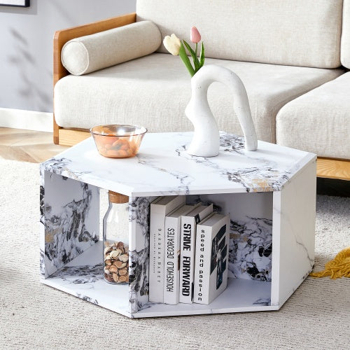 Hexagonal MDF Coffee Table, Characteristic Pattern Stickers, Multi-hole Design To Give More Storage Space, Simple And Convenient Design Makes It Suitable For All Kinds Of Style Scenes